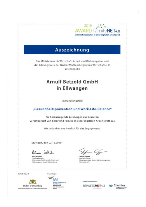 familyNET 4.0 Auszeichnung 2019 Urkunde familyNET 4.0 Auszeichnung 2019