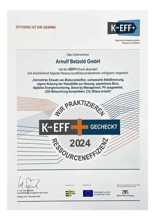 KEFF+ Auszeichnung 2024 Urkunde KEFF+ Auszeichnung 2024