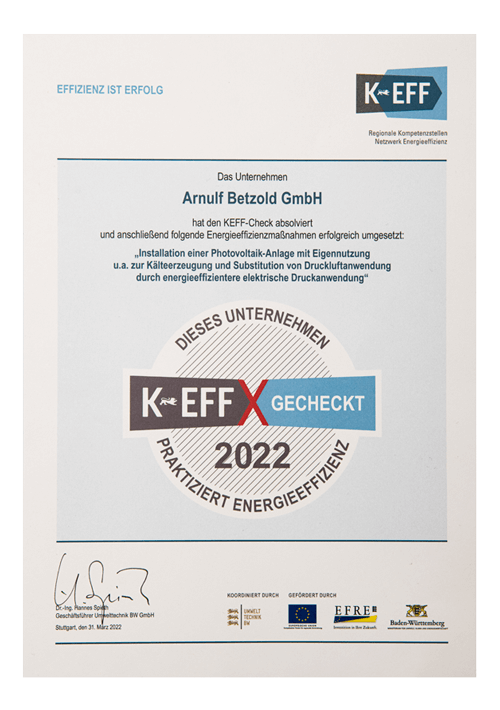 KEFF Auszeichnung 2022 Urkunde KEFF Auszeichnung 2022