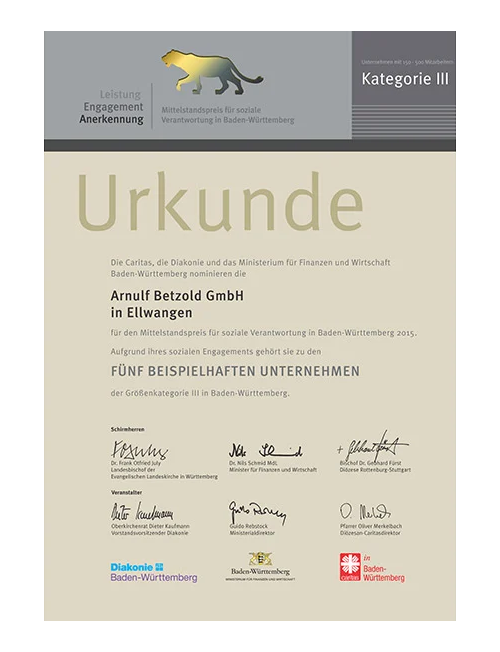 Nominierung zum Mittelstandpreis für soziale Verantwortung 2015 Nominierung zum Mittelstandpreis für soziale Verantwortung 2015