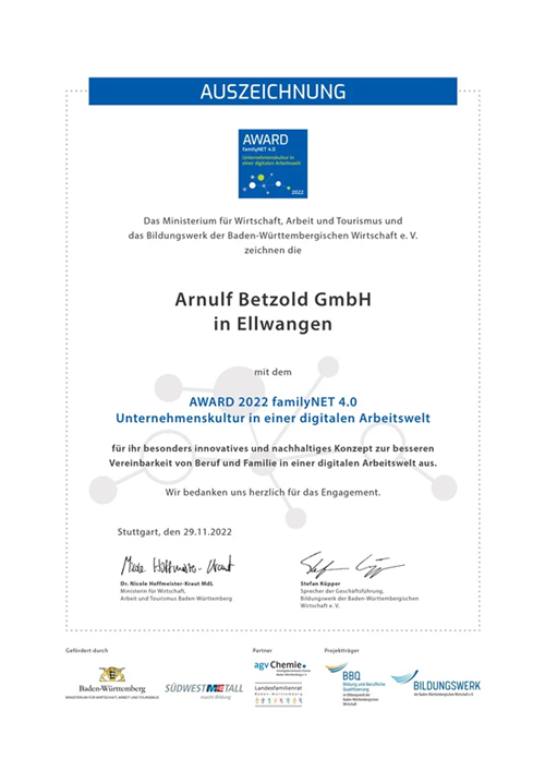 familyNET-4.0 Award 2022 Urkunde familyNET-4.0 Award 2022