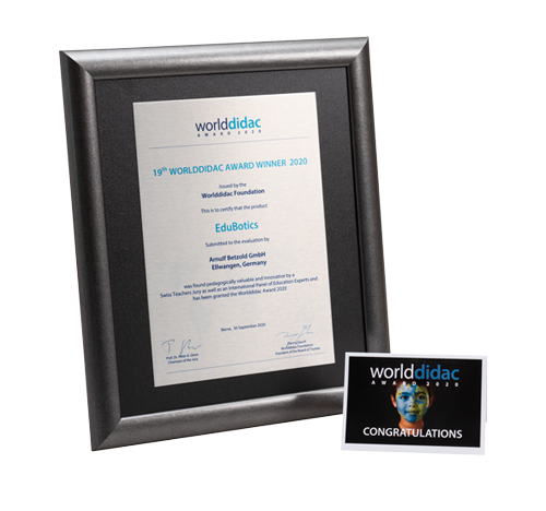 Worlddidac Award 2020 EduBotics Urkunde Worlddidac Award 2020 EduBotics
