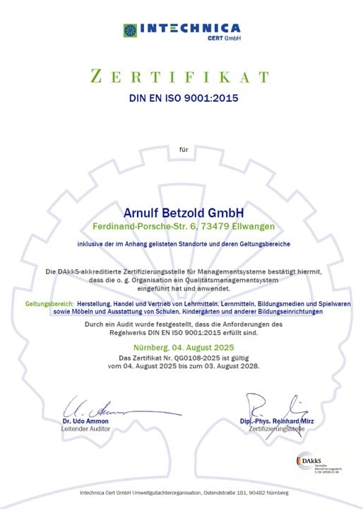 Auszeichung Betzold ISO9001_2025 Zertifikat für Betzold ISO 9001 2025