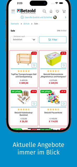 Sale Ansicht Sale-Kategorie Betzold App